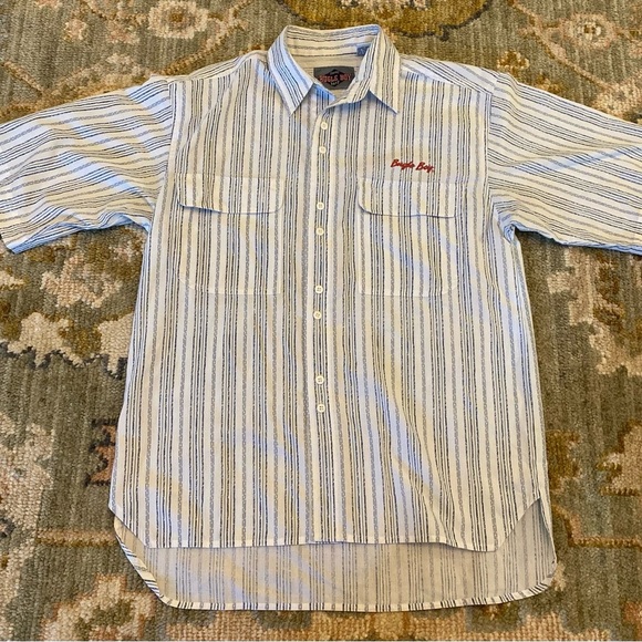 Bugle Boy Button Down Short Sleeve Shirt Size Medium Color Blue And White - Picture 1 of 7